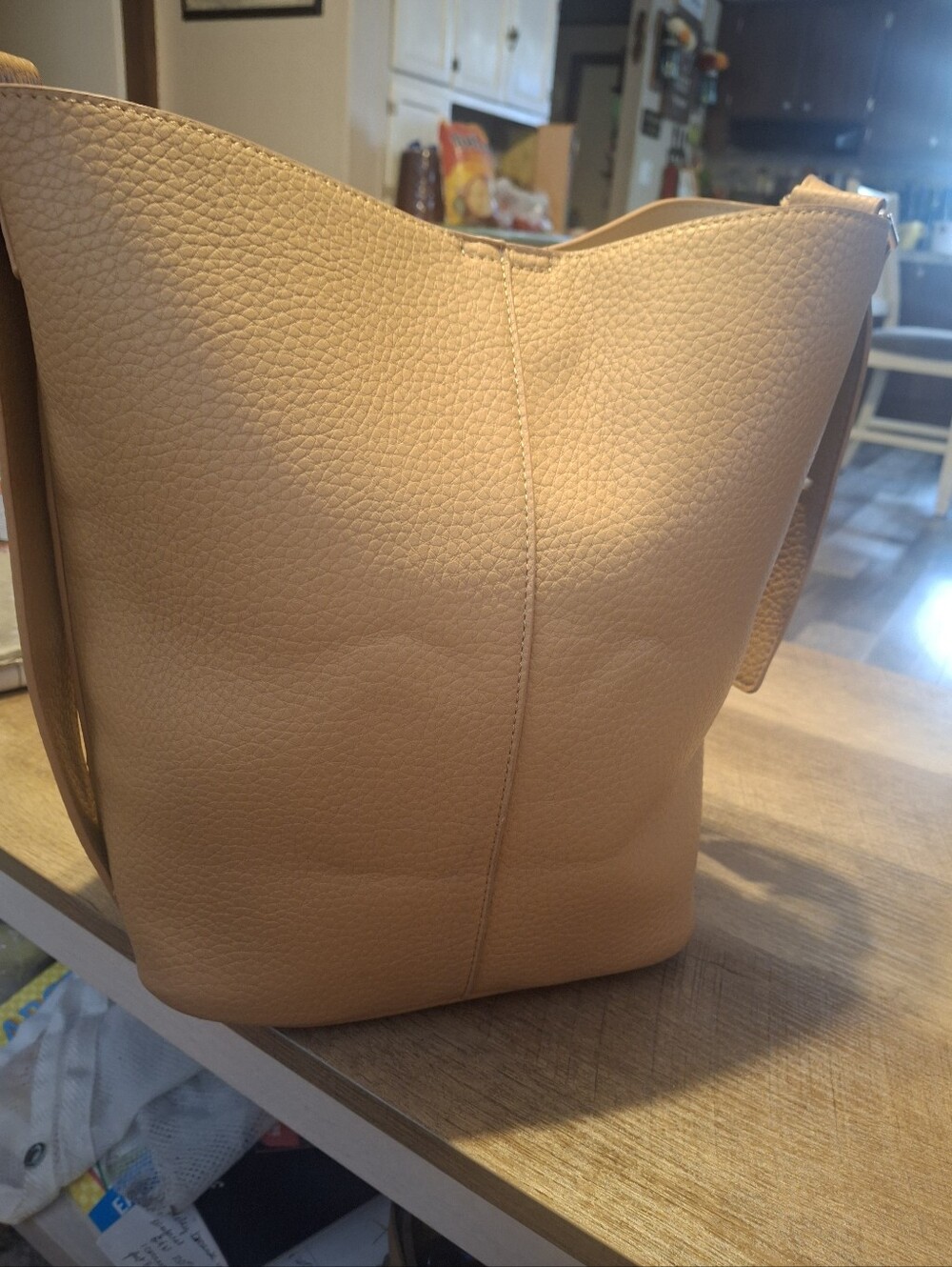 Classic Beige Leather Tote Bag - Neutral Everyday Shoulder Bag